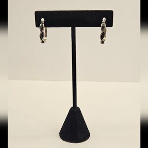 Twisted Silver and Black Hoop Earrings